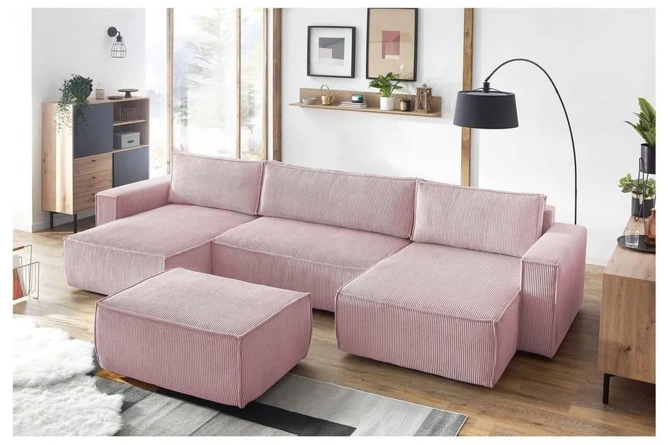 Sgabello in velluto a coste rosa chiaro Nihad - Bobochic Paris