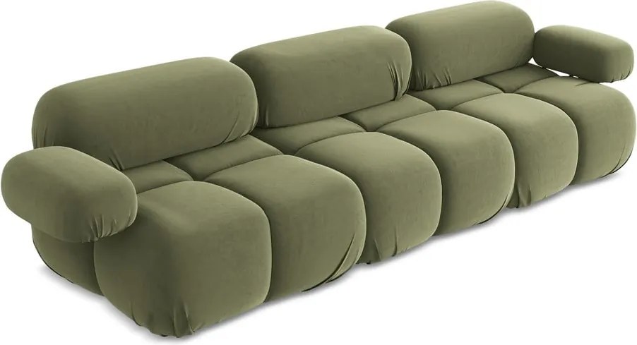 Divano componibile verde chiaro con rivestimento in velluto 285 cm Lokua – Makamii