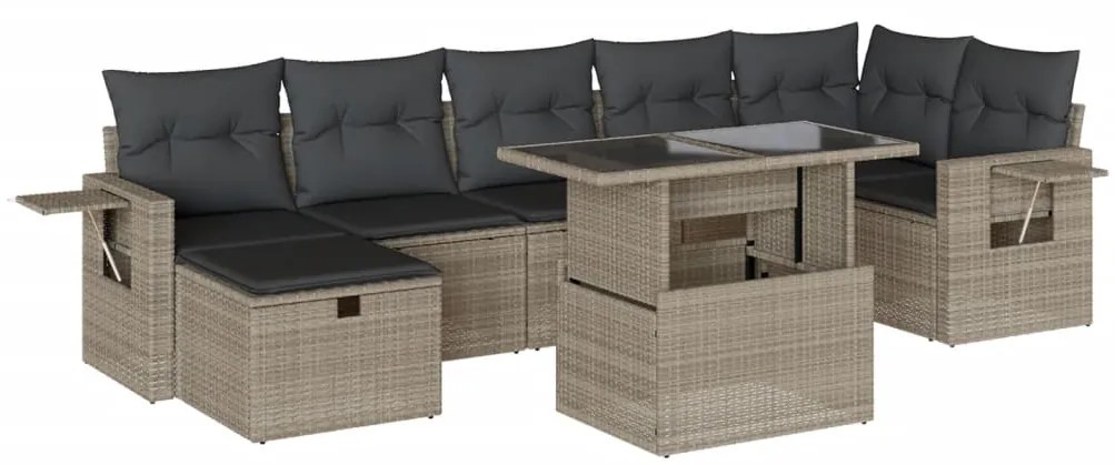 Set divano da giardino 8pz con cuscini grigio chiaro polyrattan