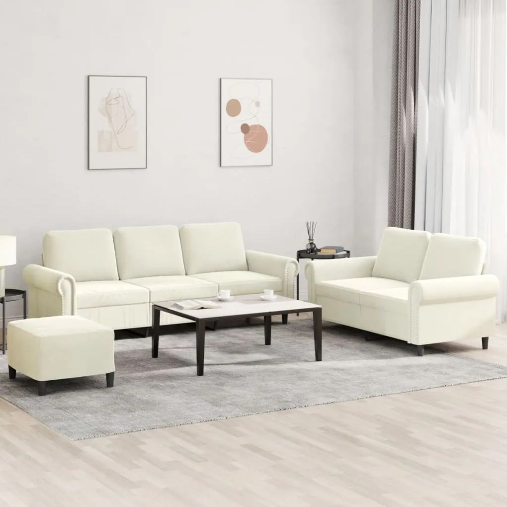 Set Di Divani 3 Pz Con Cuscini Crema İn Velluto /