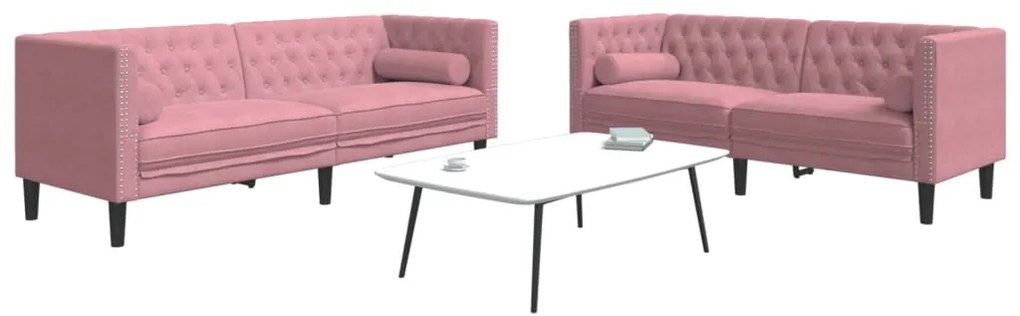 Set Divani Chesterfield 2pz Con Cuscini Rosa Velluto /