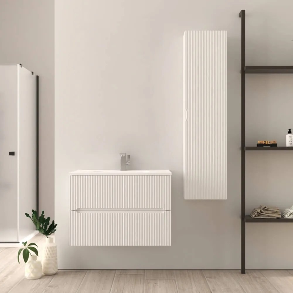 Mobile bagno 80 cm bianco opaco cannettato Riga