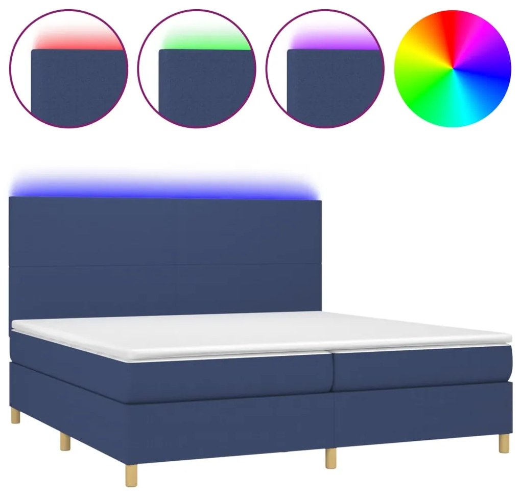 Letto a molle materasso e led blu 200x200cm in tessuto