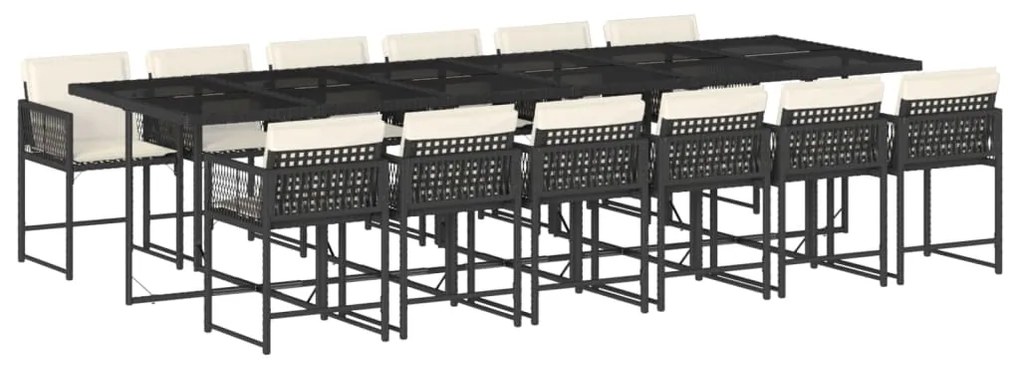 Set da pranzo da giardino 13pz con cuscini nero in polyrattan