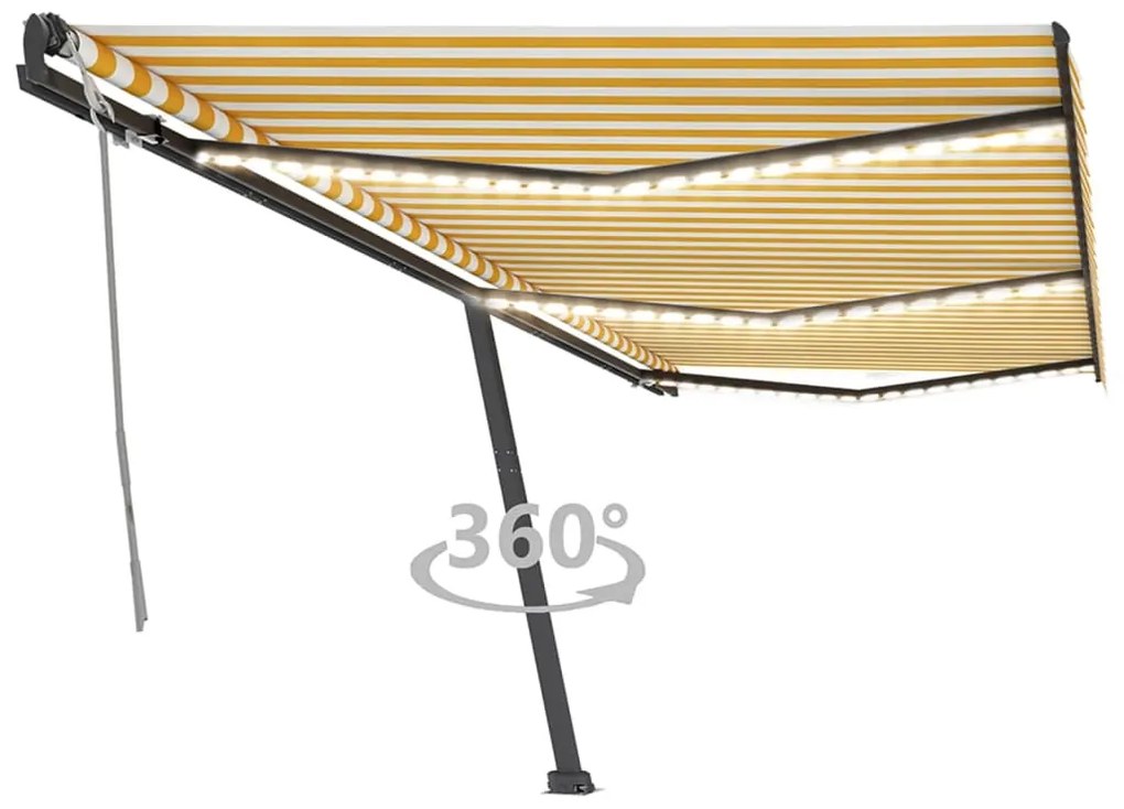 Tenda Da Sole Retrattile Manuale Led 600x350 Cm Giallo Bianco /