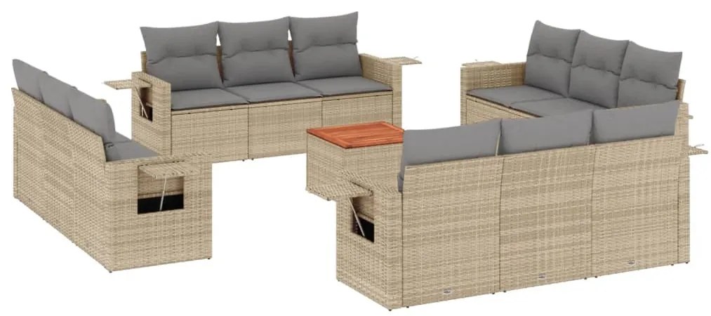 Set divano da giardino 13 pz con cuscini beige in polyrattan