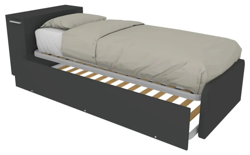 964RK - Letto cameretta 80x190 singolo con elemento contenitore in testata e secondo letto estraibile