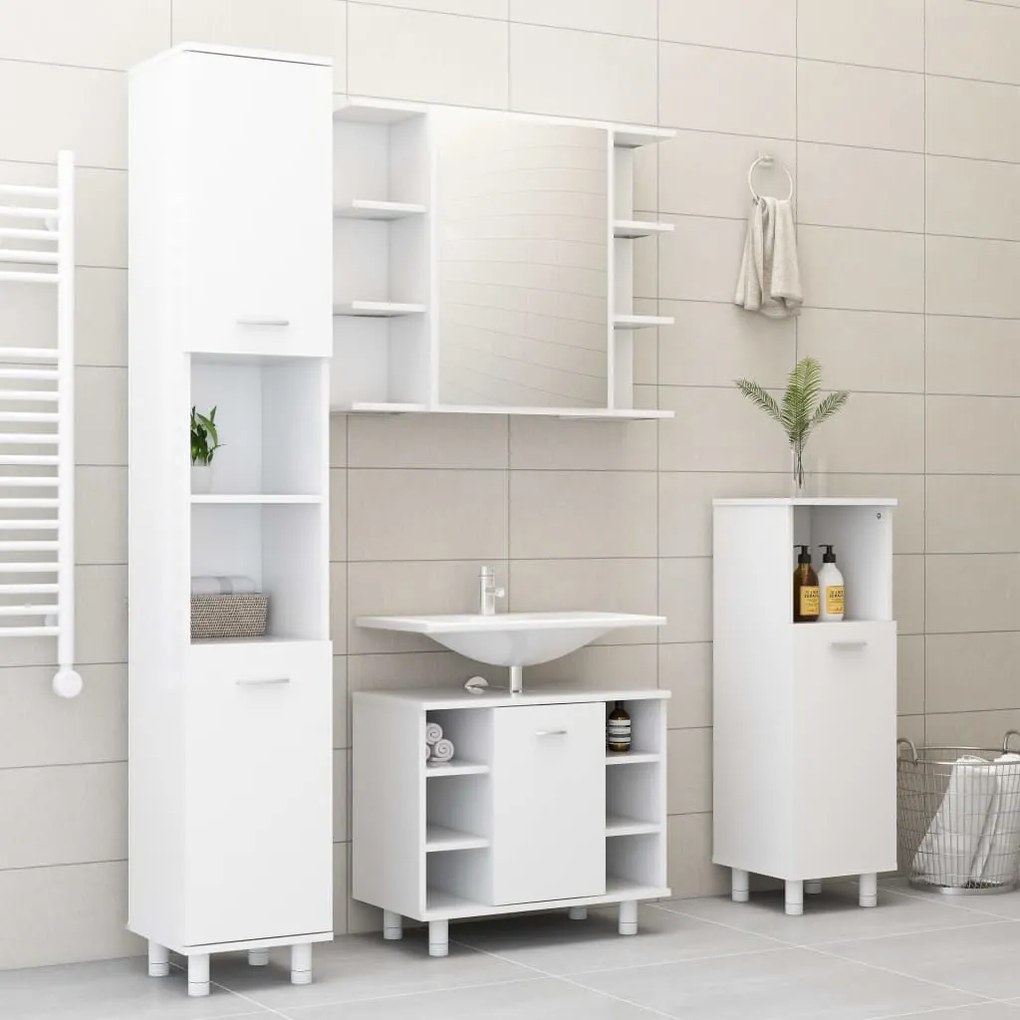 Set Mobili Da Bagno 4 Pz Bianco İn Truciolato /