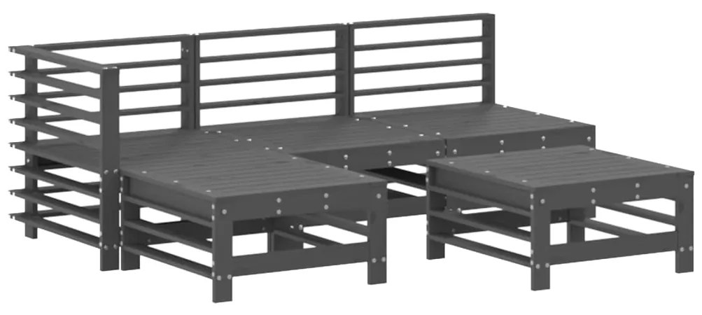 Set Salotto da Giardino 5 pz Grigio in Legno Massello di Pino