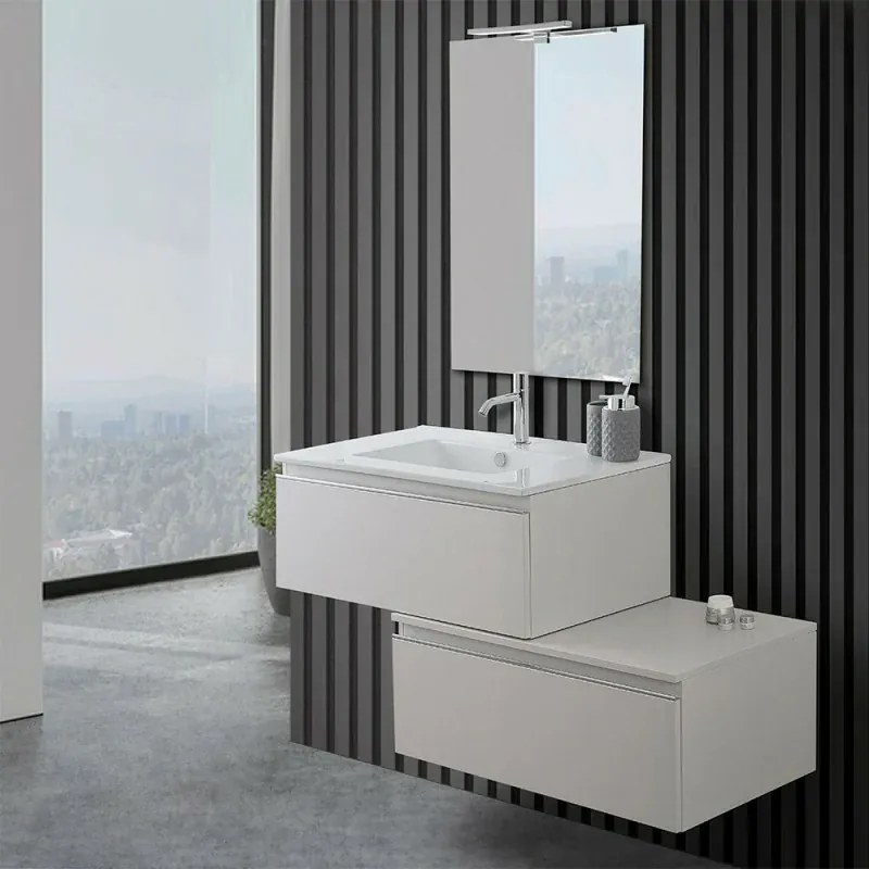Mobile sospeso 80 cm grigio perla doppia base lavabo e specchio Iside
