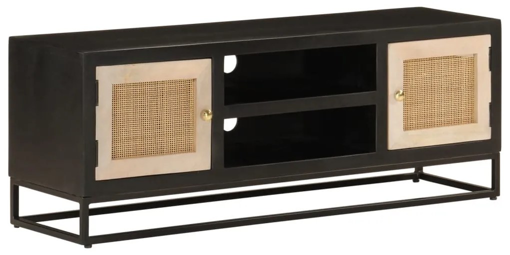 Mobile Tv Nero 110x30x40 Cm İn Legno Massello Di Mango E Ferro /