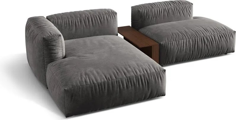 Divano angolare componibile grigio (con penisola a sinistra/con chaise lounge) con rivestimento in velluto Martina – Micadoni