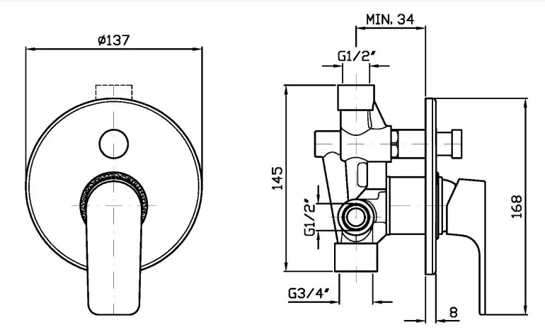 Zucchetti Wind ZWN134 Miscelatore Monocomando Doccia con deviatore senza parte incasso Cromo