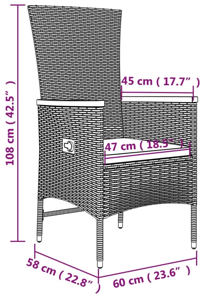 Set Mobili Giardino 3pz Grigio Polyrattan Legno Massello Acacia