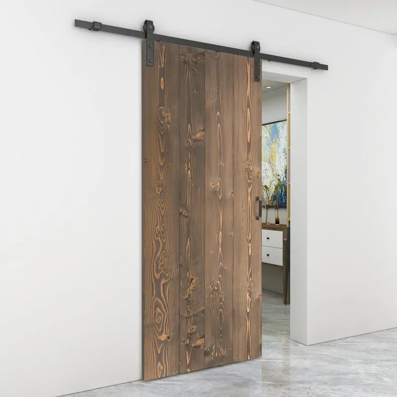 Porta scorrevole reversibile Barn Wenge in alluminio marrone, L 96 x H 215 cm, con binario Country nero