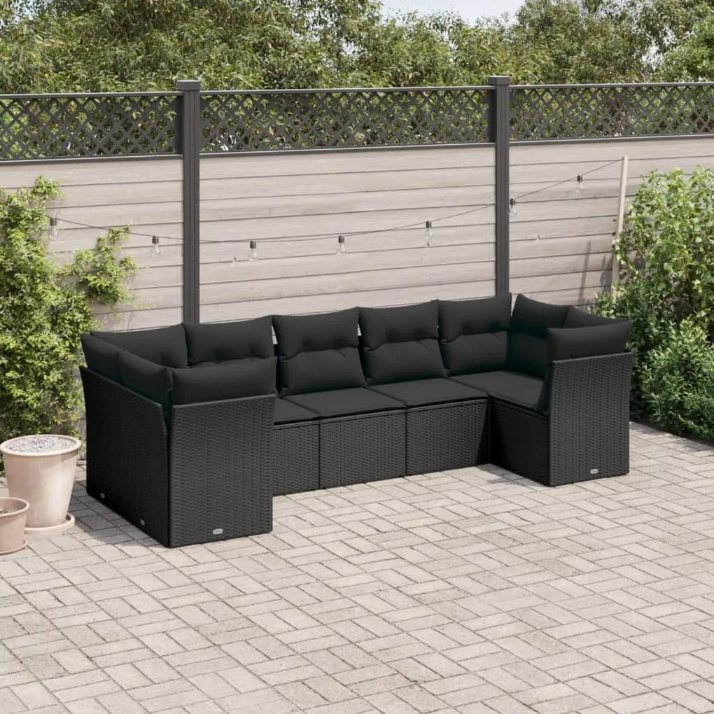 Set divani da giardino con cuscini 7pz nero polyrattan