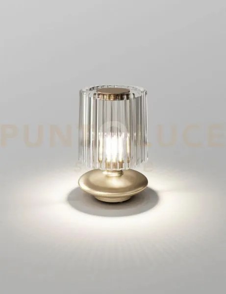 Tread lampada da tavolo cristallo trasparente oro satinato 1 luce a...