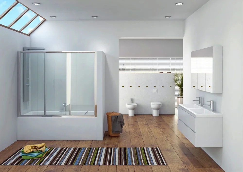 Box per vasca da bagno 160cm con due ante scorrevoli e una fissa P2000 - KAMALU