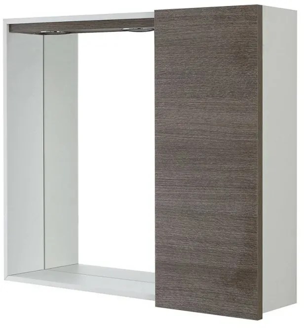 Specchio contenitore 68x61 cm rovere scuro con pensile e LED Way