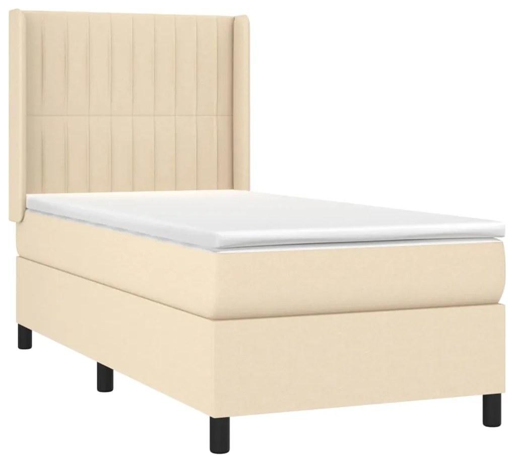 Letto a Molle con Materasso e LED Crema 90x190 cm in Tessuto