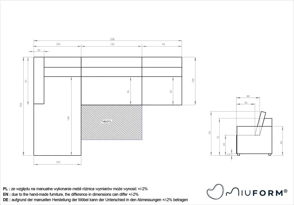 Divano angolare componibile color crema allungabile/con contenitore (con penisola a sinistra) Lulu – Miuform
