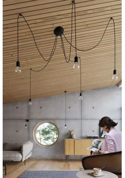 Sollux SL.0371 - Lampadario a sospensione con filo EDISON 5 5xE27/60W/230V ragno nero