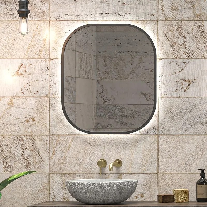Specchio bagno led retroilluminato 70x80 cm cornice nera | KAM-S7800N - KAMALU