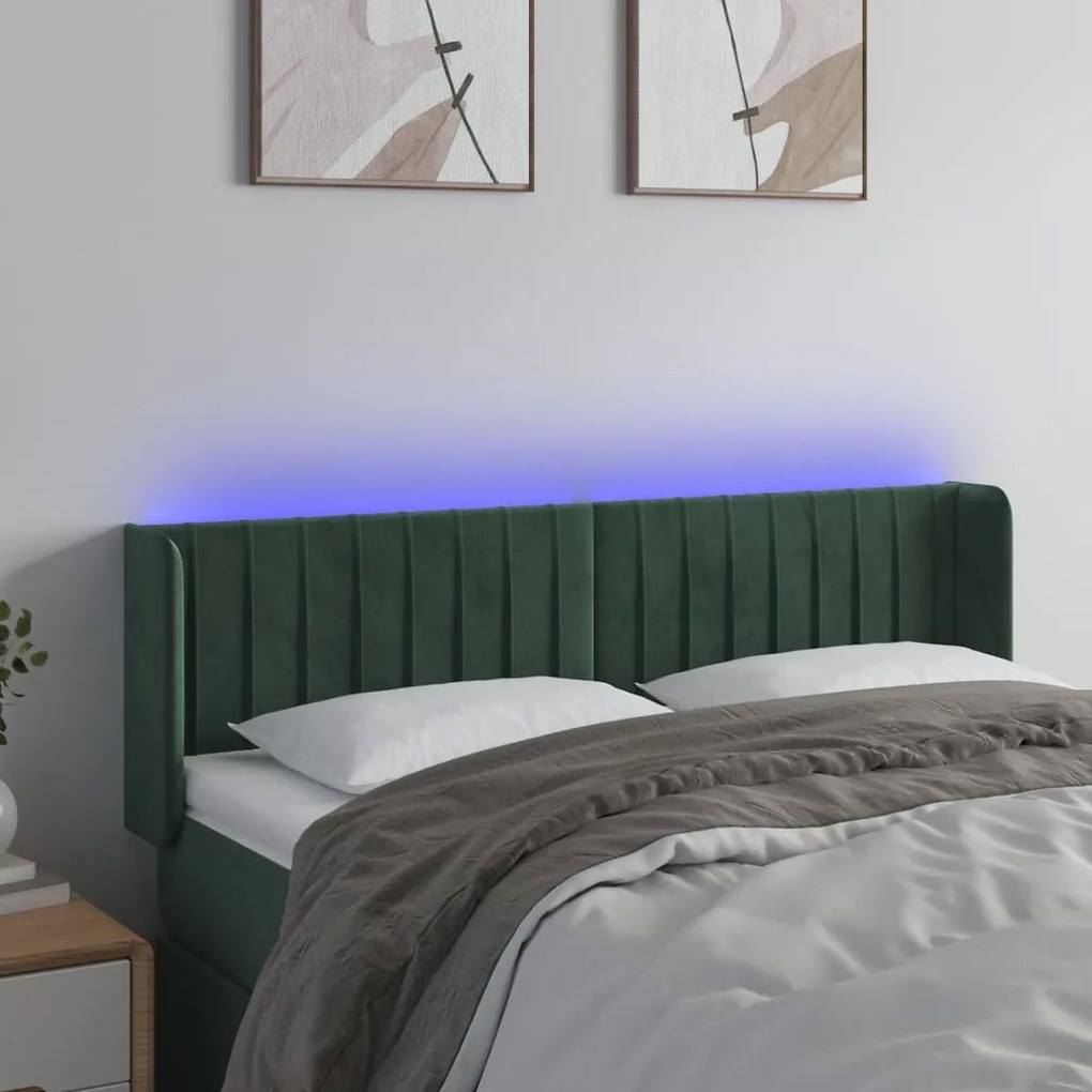 Testiera A Led Verde Scuro 147x16x78/88 Cm İn Velluto /
