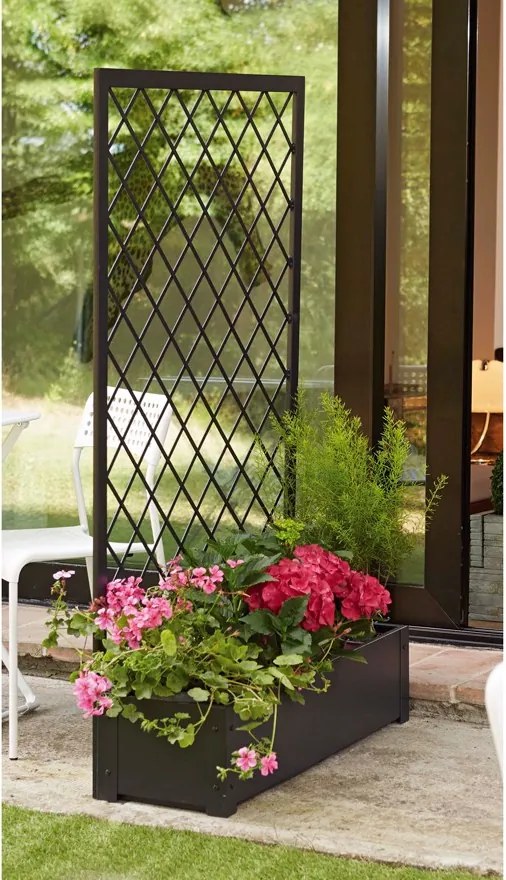 Fioriera da Giardino in Metallo con Traliccio 90x32xH150 cm Rama Antracite...