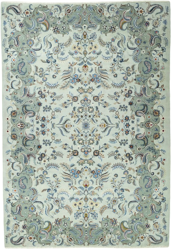Kashan Tappeto 460x320 Verde (Iran) Annodato A Mano