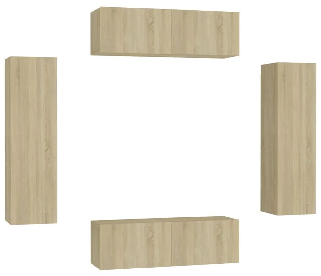 Set porta tv 4 pz rovere sonoma in truciolato