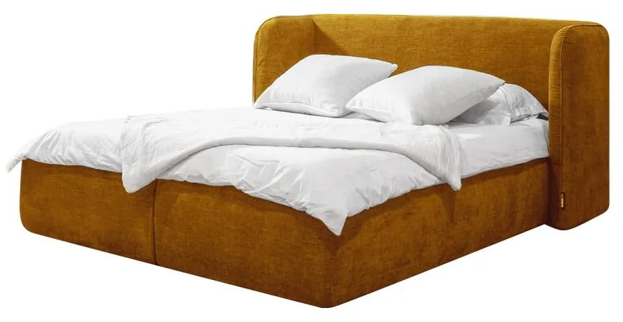 Letto matrimoniale imbottito giallo con contenitore con griglia 180x200 cm Louise - Bobochic Paris