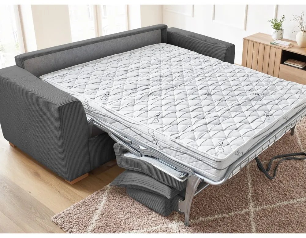 Divano grigio allungabile con rivestimento in velluto a coste 225 cm Augustin – Bobochic Paris