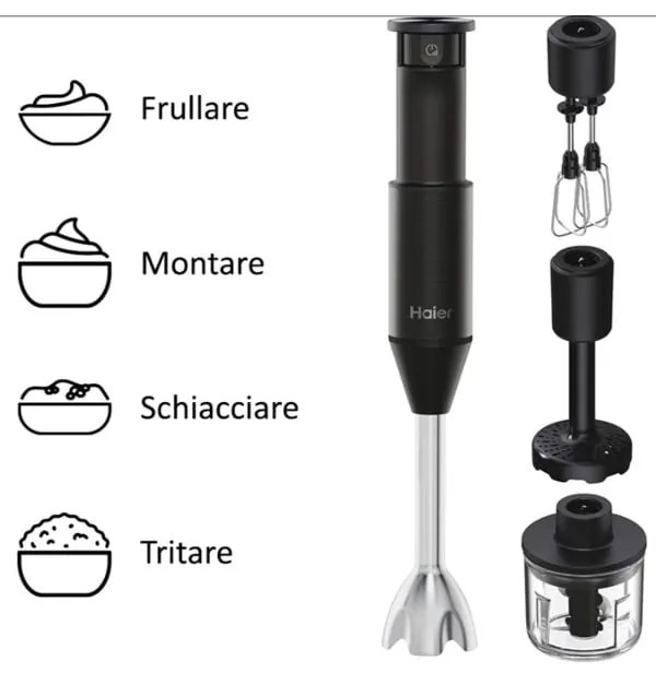 Haier Frullatore a Immersione I-Master Serie 5 Nero 3 Lame in Acciaio Inox Becher 0.9 Liri Accessoriato