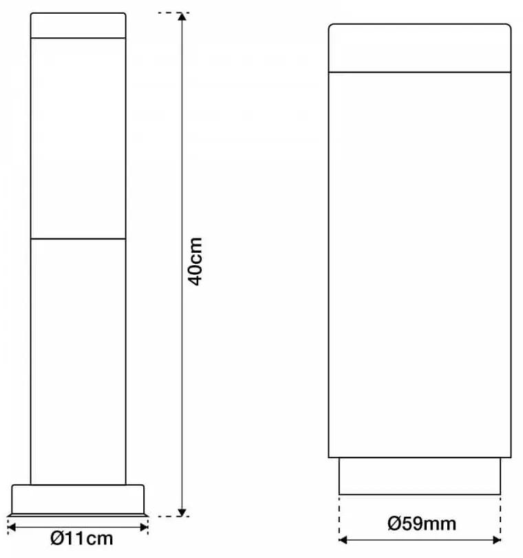 Paletto da Giardino 40cm, Acciaio Inox NERO, IK06, IP54, base E27 Base E27