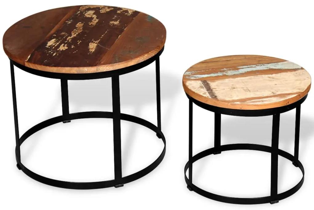 2 pz tavoli da caffè tondi legno massello di recupero 40cm/50cm