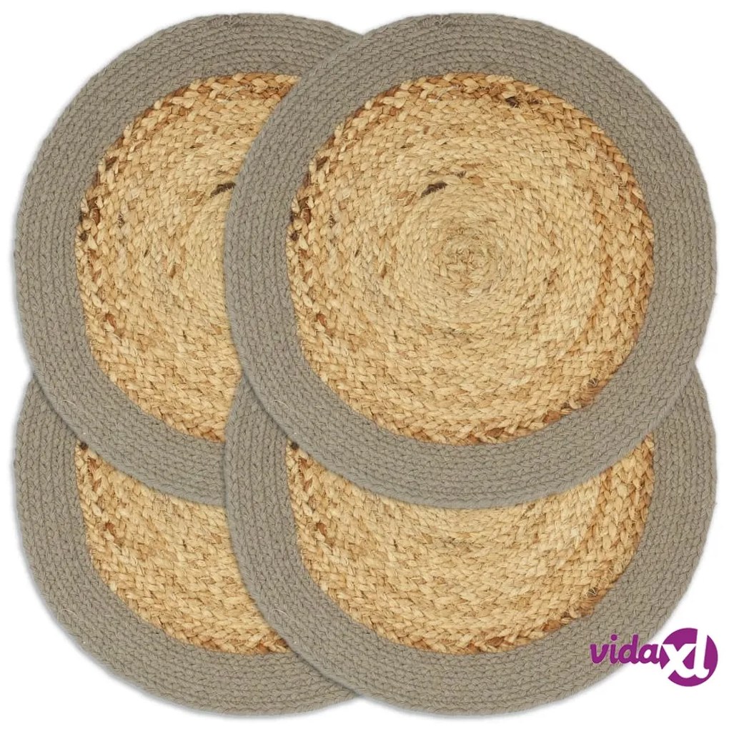 vidaXL Tovagliette 4 pz Naturale e Grigio 38 cm in Juta e Cotone