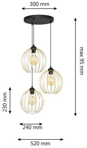 Lampadario a sospensione con filo MERCURE 3xE27/15W/230V oro/nero
