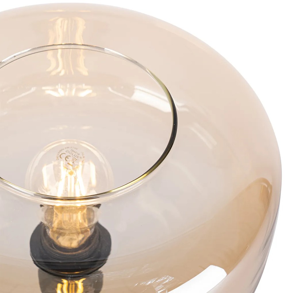Lampada da tavolo Art Déco nera con vetro ambrato - Bizle