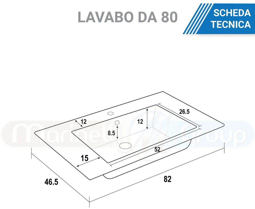 Mobile bagno 80 cm a terra lavabo ceramica specchio 2 cassetti rovere 305040H