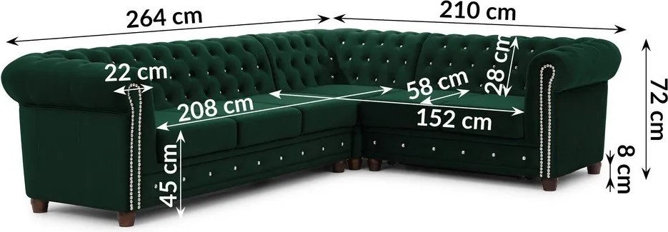 Divano angolare verde allungabile (con penisola a destra/a L) con rivestimento in velluto York Blik – Ropez