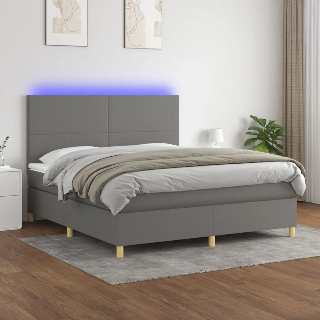 Letto a molle materasso e led grigio scuro 160x200cm in tessuto