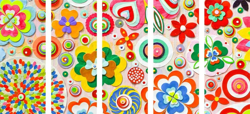 Quadri 5 pezzi – Astrazione di fiori