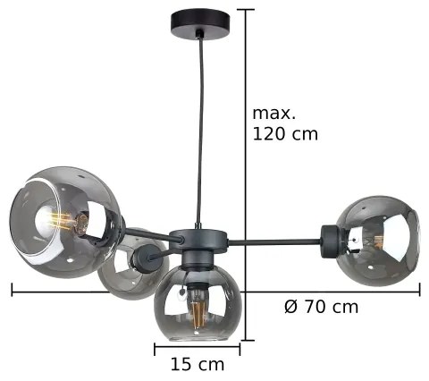 Lampadario a sospensione con filo KALIOPE 4xE27/60W/230V nero/fumé nero