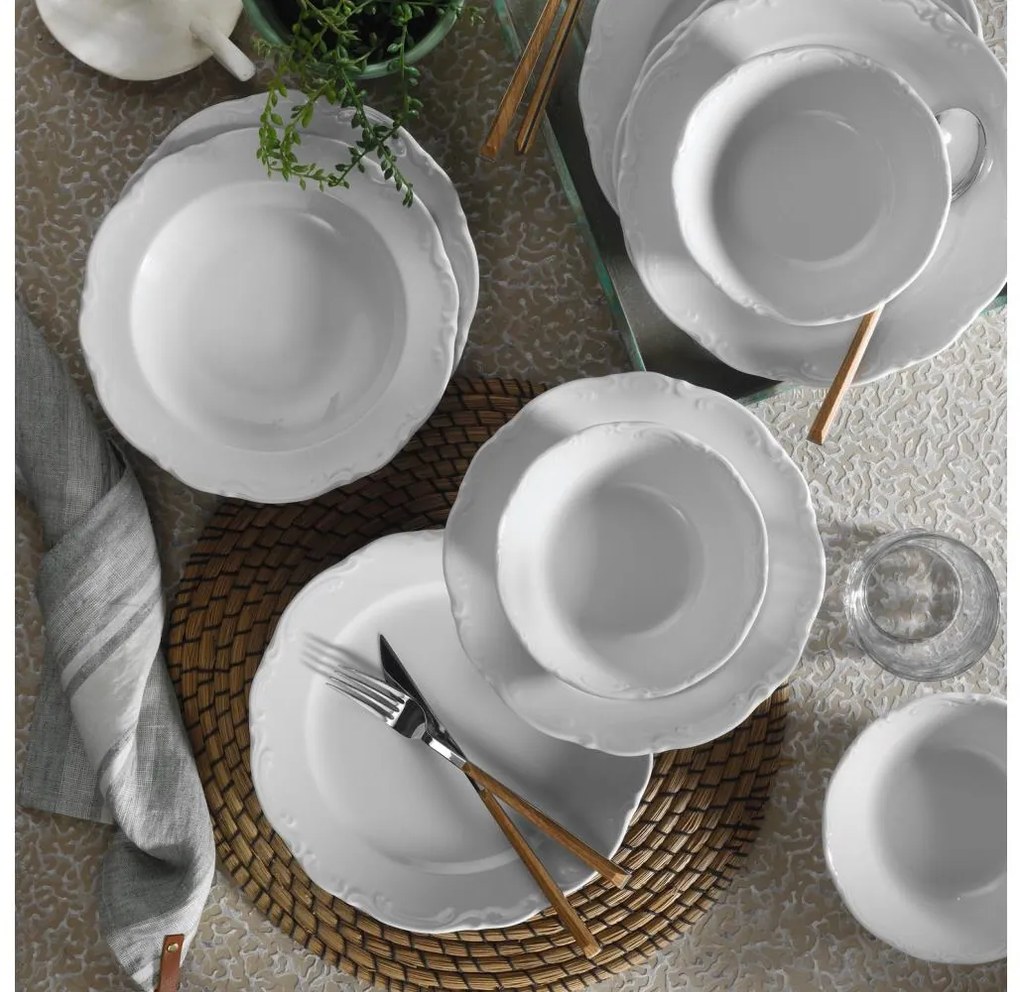 Servizio da tavola 18 pezzi, porcellana bianca