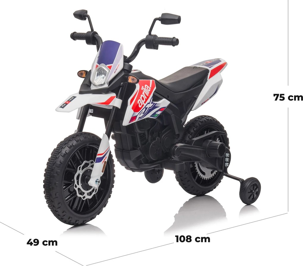 Moto Elettrica per Bambini 12V con Licenza Aprilia RX-125 Motocross Bianca...