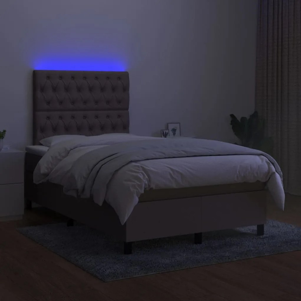 Letto a molle con materasso e led tortora 120x200cm in tessuto