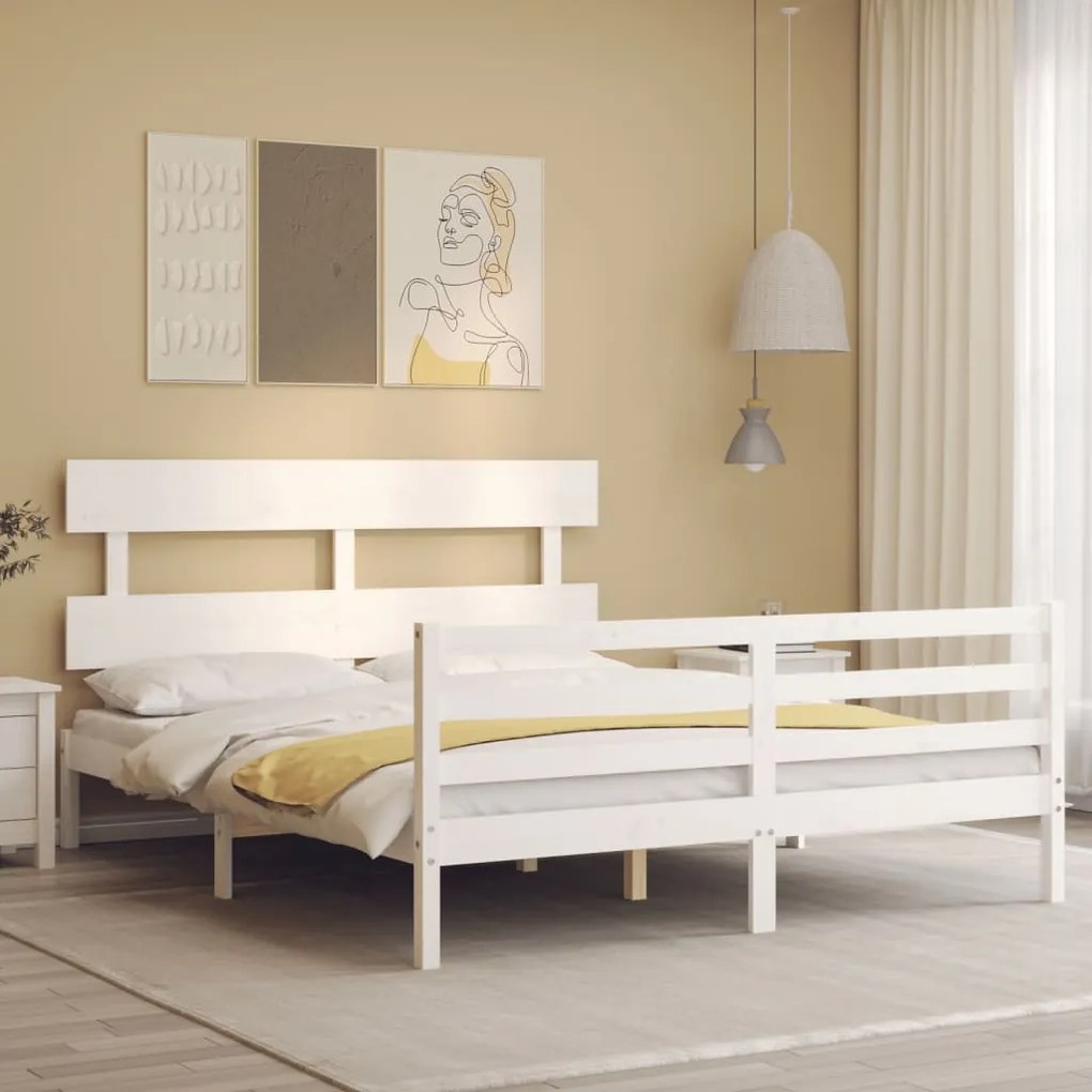 Giroletto con testiera bianco 5ft king size in legno massello