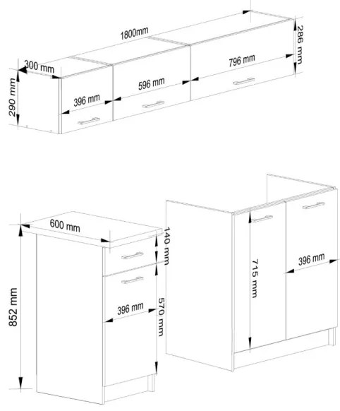 Cucina Lineare 180 Cm Moderna Pensili Bassi Bianco Opaco Emma V2