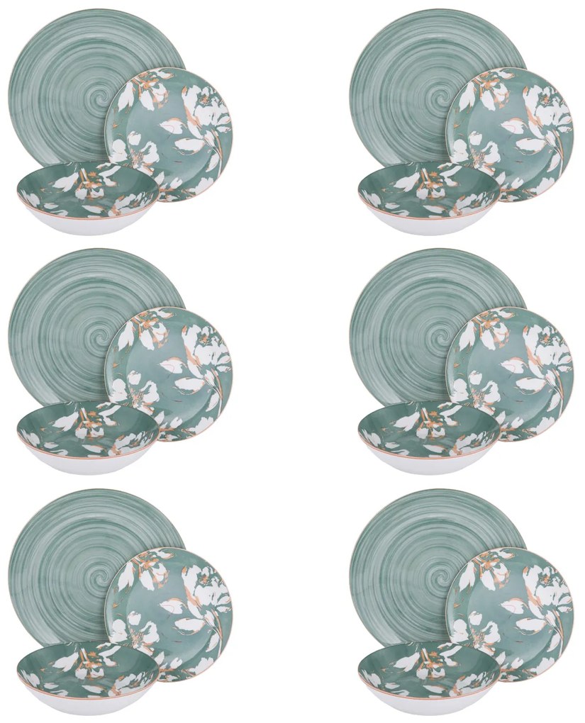 Servizio 18 piatti porcellana verde fiori Antea